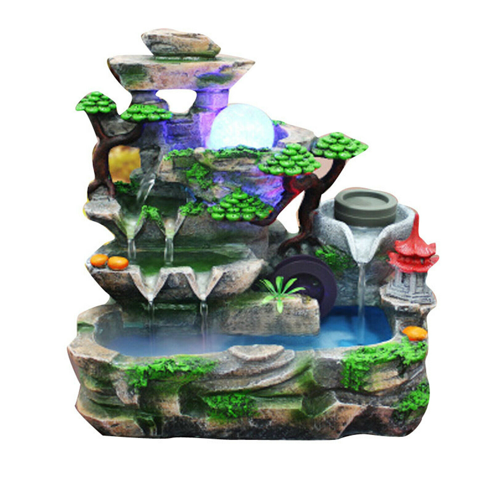 Indoor Water Fountain Resin Rockery Fengshui Waterfall With LED Light ...